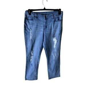 Jennifer Lopez Capri Jeans Women's Size 10 Distressed Stretch Blue Denim